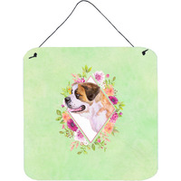 "Caroline's Treasures Saint Bernard #1 Green Flowers Door Hanging Prints wall-decor, Multicolor"