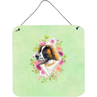 "Caroline's Treasures Saint Bernard #2 Green Flowers Door Hanging Prints wall-decor, Multicolor"