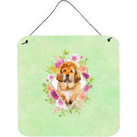 "Caroline's Treasures Tibetian Mastiff Puppy Green Flowers Door Hanging Prints wall-decor, Multicolor"
