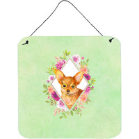 "Caroline's Treasures Toy Terrier Green Flowers Door Hanging Prints wall-decor, Multicolor"