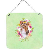 "Caroline's Treasures Yorkshire Terrier #1 Green Flowers Door Hanging Prints wall-decor, Multicolor"