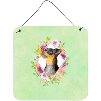 "Caroline's Treasures Black Miniature Pinscher Green Flowers Door Hanging Prints wall-decor, Multicolor"