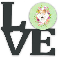"Caroline's Treasures Fox Terrier Green Flowers Metal Artwork Love wall-decor, Multicolor"