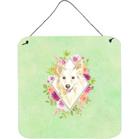 "Caroline's Treasures White Collie Green Flowers Door Hanging Prints wall-decor, Multicolor"