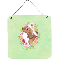 "Caroline's Treasures Dachshund Green Flowers Door Hanging Prints wall-decor, Multicolor"