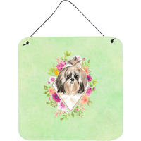 "Caroline's Treasures Shih Tzu Green Flowers Door Hanging Prints wall-decor, Multicolor"