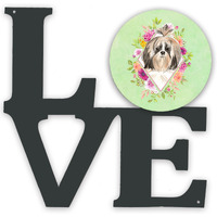 "Caroline's Treasures Shih Tzu Green Flowers Metal Artwork Love wall-decor, Multicolor"