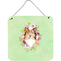 "Caroline's Treasures Sheltie Green Flowers Door Hanging Prints wall-decor, Multicolor"