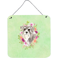 "Caroline's Treasures Schnauzer #1 Green Flowers Door Hanging Prints wall-decor, Multicolor"