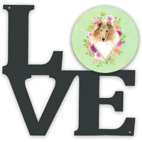 "Caroline's Treasures Collie Green Flowers Metal Artwork Love wall-decor, Multicolor"