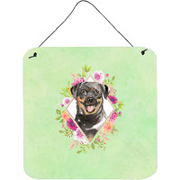 "Caroline's Treasures Rottweiler Green Flowers Door Hanging Prints wall-decor, Multicolor"