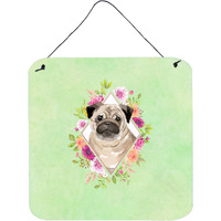 "Caroline's Treasures Fawn Pug Green Flowers Door Hanging Prints wall-decor, Multicolor"