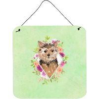 "Caroline's Treasures Norwich Terrier Green Flowers Door Hanging Prints wall-decor, Multicolor"