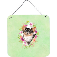 "Caroline's Treasures Longhaired Chihuahua Green Flowers Door Hanging Prints wall-decor, Multicolor"