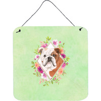 "Caroline's Treasures English Bulldog Green Flowers Door Hanging Prints wall-decor, Multicolor"