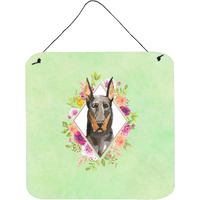 "Caroline's Treasures Doberman Pinsher Green Flowers Door Hanging Prints wall-decor, Multicolor"