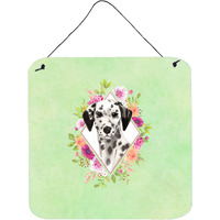 "Caroline's Treasures Dalmatian Green Flowers Door Hanging Prints wall-decor, Multicolor"