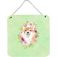 "Caroline's Treasures Corgi Green Flowers Door Hanging Prints wall-decor, Multicolor"
