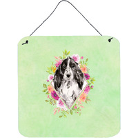 "Caroline's Treasures Black Parti Cocker Spaniel Green Flowers Door Hanging Prints wall-decor, Multicolor"