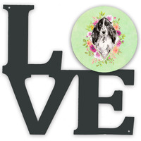 "Caroline's Treasures Black Parti Cocker Spaniel Green Flowers Metal Artwork Love wall-decor, Multicolor"