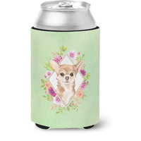 "Caroline's Treasures CK4405CC Chihuahua Green Flowers Can or Bottle Hugger cold-beverage-koozies, 12 oz, Multicolor"
