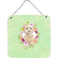 "Caroline's Treasures Champagne Cockapoo Green Flowers Door Hanging Prints wall-decor, Multicolor"