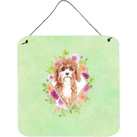 "Caroline's Treasures Cavapoo Green Flowers Door Hanging Prints wall-decor, Multicolor"