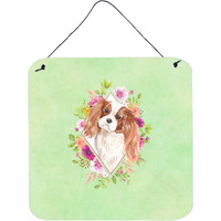 "Caroline's Treasures Blenheim Cavalier Spaniel Green Flowers Door Hanging Prints wall-decor, Multicolor"