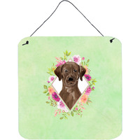 "Caroline's Treasures Chocolate Labrador Green Flowers Door Hanging Prints wall-decor, Multicolor"