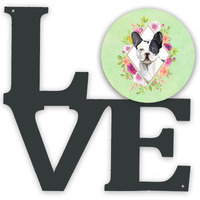 "Caroline's Treasures Black and White Frenchie Green Flowers Metal Artwork Love wall-decor, Multicolor"