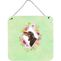 "Caroline's Treasures Black and Tan Dachshund Green Flowers Door Hanging Prints wall-decor, Multicolor"