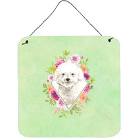 "Caroline's Treasures Bichon Frise Green Flowers Door Hanging Prints wall-decor, Multicolor"