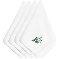 "Caroline's Treasures EMBT2407NPKE Christmas Holly Sprig Embroidered Napkins (Set of 4), 20"", Multicolor"