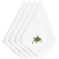 "Caroline's Treasures Christmas Holly Ribbon Embroidered Napkins Set of 4 EMBT2412NPKE, 20"", Multicolor"
