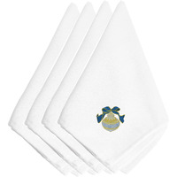 "Caroline's Treasures EMBT2962NPKE Christmas Gold and Blue Ornament Embroidered Napkins (Set of 4), 20"", Multicolor"