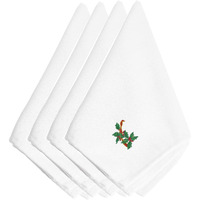 "Caroline's Treasures EMBT3537NPKE Christmas Holly Ribbon String Embroidered Napkins (Set of 4), 20"", Multicolor"