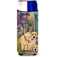 "Caroline's Treasures Yellow Labrador Puppies by Lesley Hallas Michelob Ultra Koozies for Slim Cans, Multicolor"
