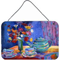 "Caroline's Treasures Blue Tea by Wendy Hoile Wall or Door Hanging Prints HWH0010DS812, 8""H x 12""W, Multicolor"