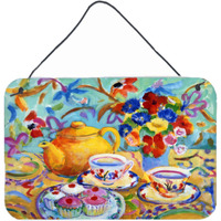 "Caroline's Treasures Teal Tea by Wendy Hoile Wall or Door Hanging Prints HWH0011DS812, 8""H x 12""W, Multicolor"