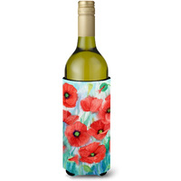 "Caroline's Treasures Poppies Wine Bottle Koozie Hugger, 750ml, Multicolor"