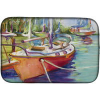 "Caroline's Treasures Red Sailboat Dish Drying Mat, 14 X 21"