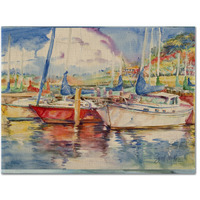"Caroline's Treasures JMK1034PLMT Three Boats Sailboats Fabric Placemat, Multicolor"