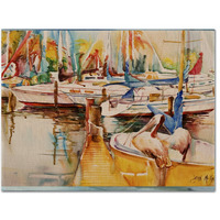"Caroline's Treasures JMK1042PLMT Sailboat With Pelican Golden Days Fabric Placemat, Multicolor"
