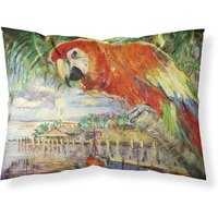 "Caroline's Treasures JMK1134PILLOWCASE Red Parrot At Lulu's Fabric Standard Pillowcase, Large, Multicolor"