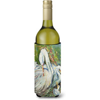 White Egret in the Rain Wine Bottle Beverage Insulator Hugger JMK1139LITERK