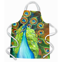 "Caroline's Treasures JMK1150APRON Bling Peacock Apron, Large, Multicolor"