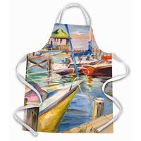"Caroline's Treasures JMK1151APRON Boat Docks Sailboats Apron, Large, Multicolor"