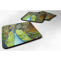 "Caroline's Treasures JMK1209FC Peacock Foam Coaster (Set of 4), 3.5"" H x 3.5"" W, Multicolor"