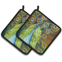 "Caroline's Treasures Peacock Pair of Pot Holders JMK1209PTHD, 7.5HX7.5W, Multicolor"