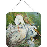 "Caroline's Treasures White Egret in the Rain Wall or Door Hanging Prints, 6 x 6"""